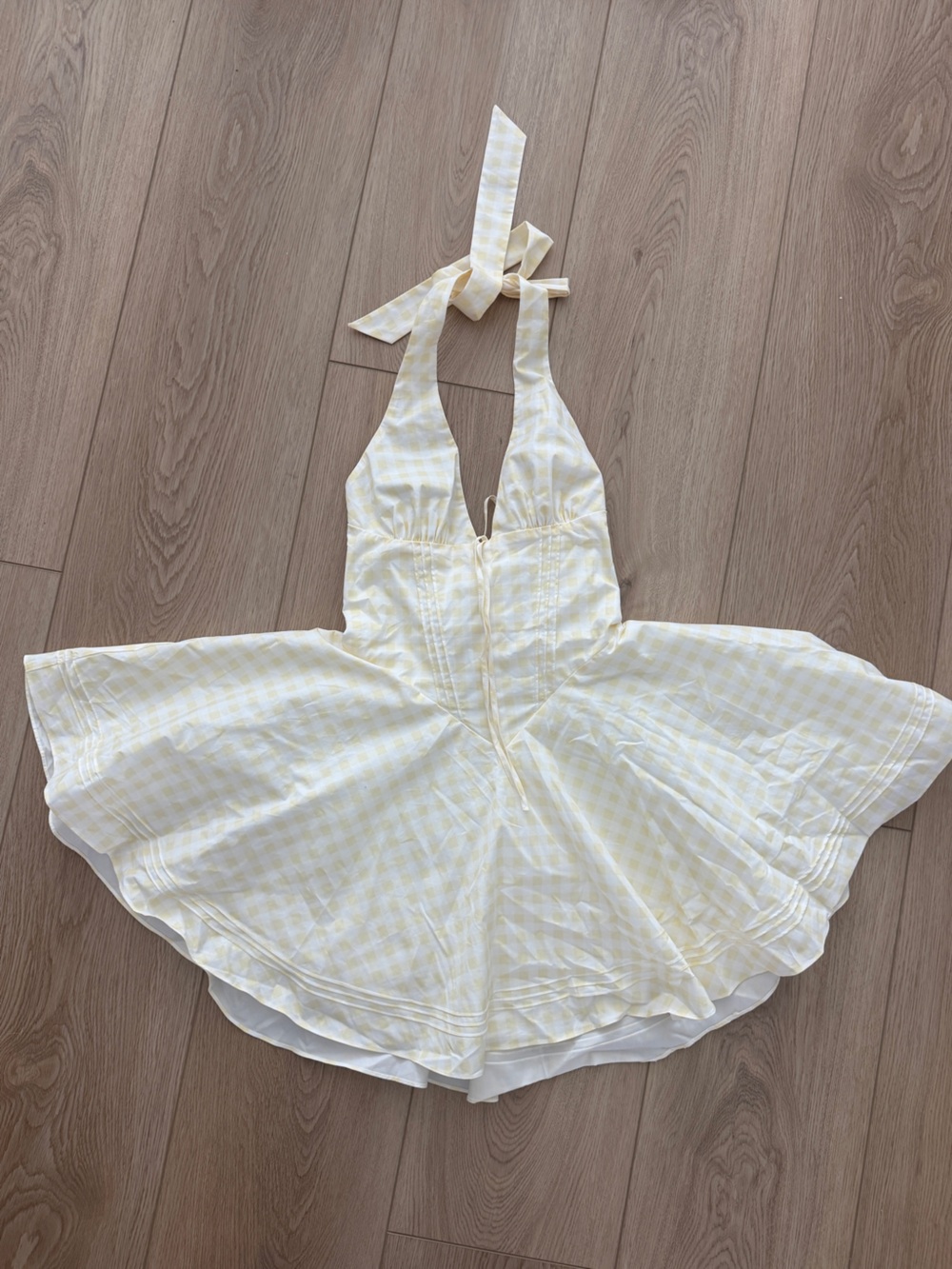 Halter Gingham Mini Dress in Pale Yellow - Picture 5 of 5